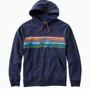 L.L. Bean Men's Navy Hoodie with Colorful Stripe Design